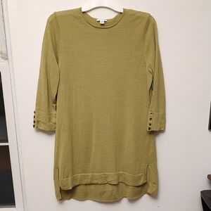 Like New J. Jill 100% Merino Wool Tunic Sweater Longline Chartreuse Green Medium